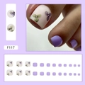 Lila Blumen-Press-on-Zehennägel mit Strass-Akzenten und weißen Blumenmustern - F117 Retro Lila Blumen (Kleber-Stil)