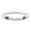 Minimalist 6mm white marble beads bracelet with black geometric metal accents for yoga - Howlite