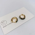 Pendientes de aro en latón chapado en oro con circonitas verde oscuro en cartón - Strass Verde (Tono Dorado)