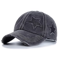Washed cotton baseball cap with distressed brim and sequined star patches on side - Black