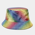 Dettaglio della trama arcobaleno in pelle PU su un cappello a secchiello metallico - M (56-58cm) / Laser Arcobaleno
