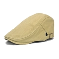Classic khaki cotton beret cap with adjustable metal side buckle and twill fabric texture - M(56-58cm) / Beige
