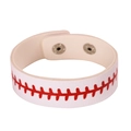 White faux leather baseball bracelet with red stitching and metal snap button closure - Baseball Stitch Style
