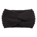 Detail shot of chunky knit texture on dark coffee brown twisted winter headband - Coffee