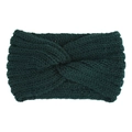Detail of dark green chunky knit twist headband showing warm textured woolen weave - Dark Green