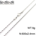 Sleek silver twisted rope chain necklace in titanium steel, 600x2.4mm size, minimalist style - 2.4mm-60cm(KN228827-Z)