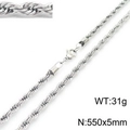 Titanium steel twist rope chain necklace in silver finish with lobster clasp and 550x5mm size - 5mm-55cm(KN228862-Z)