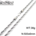 Polished silver titanium steel twist chain necklace with lobster clasp, 500x6mm size - 6mm-50cm(KN228873-Z)