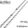 Silver stainless steel rope chain necklace 6mm width and 550mm length 42g weight - 6mm-55cm(KN228874-Z)