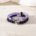 Couples beaded bracelets with purple gradient and matte black stones and heart magnets - Purple Frosted Glass & Frosted Black With Round Magnet