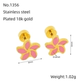 Pink enamel flower stud earrings crafted in 18k gold plated stainless steel - Pink