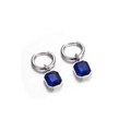 Blue rectangular glass pendant earrings with silver stainless steel hoops for women - Silver Royal Blue