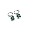 French style silver earrings featuring emerald green rectangular crystal pendants - Silver Green
