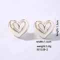 Detailed size view of silver hollow heart earrings showing dimensions 1.3cm by 1.5cm - Silver-Hollow Double Heart