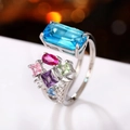 Anello aperto in argento chic con zirconi colorati e cristalli geometrici vivaci - Aperto Regolabile / Colorato