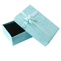 Robin egg blue jewelry gift box with a white silk bow and black velvet foam insert - Necklace Box