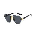 Frameless heart-shaped sunglasses with scalloped grey lenses and black metal temples - Gold Frame Grey Lens