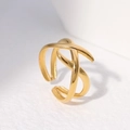 Anello minimalista in acciaio inossidabile dorato con design geometrico incrociato - Oro