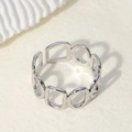 Adjustable silver titanium steel ring with geometric hollow rectangle and oval pattern - Geometric Hollow Open Style / Steel