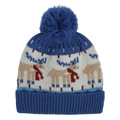 Bonnet tricoté bleu pour enfants avec motif de renne et grand pompon en peluche - Convient aux 1-4 Ans / Bleu Renne