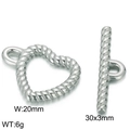 Silver stainless steel heart toggle clasp set with textured finish and measurements - Heart / Steel