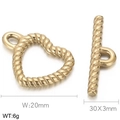 Golden stainless steel heart toggle clasp set for DIY jewelry with size and weight specs - Heart / Gold