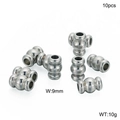 Set de 10 cuentas cilíndricas de acero inoxidable de 9 mm para la creación de joyas - Estilo Cilíndrico Corrugado (KLJ2320-Z) / Paquete de 10