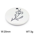 Silver round stainless steel necklace pendant with floral engraving 20mm 3g - Violet-Silver (KLJ8042-Z)