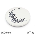 20mm stainless steel round pendant featuring detailed floral engraving, weight 3g - Daffodil-Silver (KLJ8043-Z)