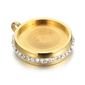 Golden stainless steel round pendant base with crystal paved halo for DIY jewelry - Gold Style 1 (KLJ4151-Z)