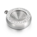 Polished silver stainless steel circular pendant with sparkling rhinestone inlay detail - Silver Style 2 (KLJ4159-Z)