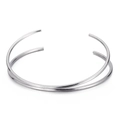 Brazalete abierto minimalista de doble capa en acero de titanio plateado pulido - Doble Capa (KLJ5753-Z) / Color Acero