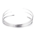 Brazalete abierto de tres capas paralelas en acero inoxidable plateado con acabado pulido - Triple Capa (KLJ5760-Z) / Color Acero