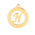Golden stainless steel round pendant featuring a hollow minimalist letter H design - Letter H