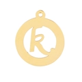 Golden stainless steel round pendant with hollow letter R for DIY jewelry making - Letter K
