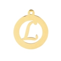 Polished gold circular stainless steel pendant with hollow letter L design - Letter L