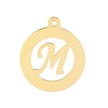 Polished gold circular stainless steel pendant featuring a hollow letter M design - Letter M