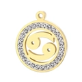 Colgante dorado redondo signo Cáncer en acero inoxidable con cristales brillantes - Cáncer(KLJ3547-Z) / Dorado