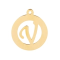 Golden stainless steel hollow circular pendant featuring a polished letter V charm - Letter V
