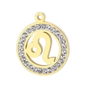 Gold stainless steel Leo zodiac pendant with sparkling crystal rhinestone pavé circle - Leo(KLJ3574-Z)