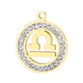 Gold stainless steel Libra zodiac pendant with sparkling crystal rhinestones inlay - Libra(KLJ3544-Z)