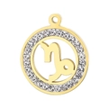 Golden round Capricorn pendant with sparkling crystal border and cutout zodiac symbol - Capricorn(KLJ7664-Z)