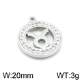Golden stainless steel Taurus zodiac pendant with white rhinestones, 20mm round charm - Taurus(KLJ3545-Z)