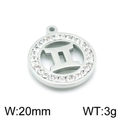 Silver Gemini zodiac pendant with clear rhinestones and 20mm diameter measurement - Gemini(KLJ3556-Z)