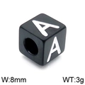 DIY black alphabet bead with white letter A, 8mm stainless steel square cube charm - Letter A Black (KLJ1166-Z)