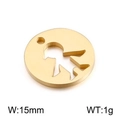 Colgante redondo de acero de titanio dorado con silueta de niño cortada con láser - Oro Niño Estilo 3 (KLJ2369-Z) / 15mm