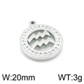 Silver zodiac pendant with hollow water pattern and clear rhinestones, 20mm width - Aquarius(KLJ3542-Z)