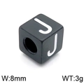 Black stainless steel cube bead featuring letter J engraving for DIY jewelry making - Letter J Black (KLJ1175-Z)