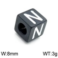 8mm black square stainless steel DIY alphabet bead with white letter N engraving - Letter N Black (KLJ1178-Z)