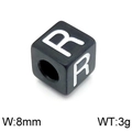 Black square letter R bead 8mm for DIY jewelry making with high contrast white text - Letter R Black (KLJ1183-Z)